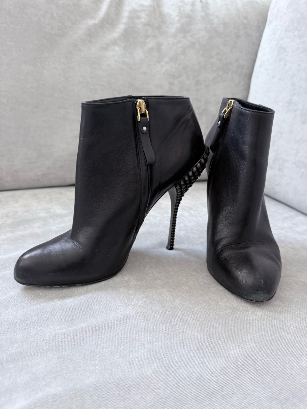 Sergio Rossi Black Leather Studded Stiletto Ankle Boots
